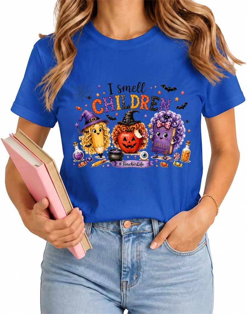 Teacher Shirts Teacher Appreciation Gifts Funny Teacher T-Shirts for Women - I Smell Children-blue