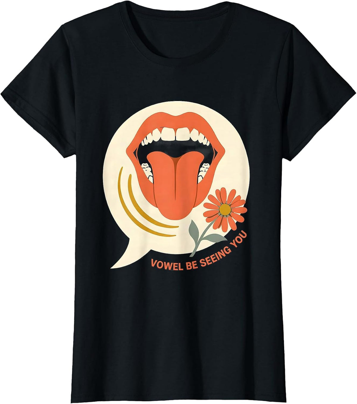 Vowel Be Seeing You Retro Floral Speech Language Pathologist T-Shirt - Black
