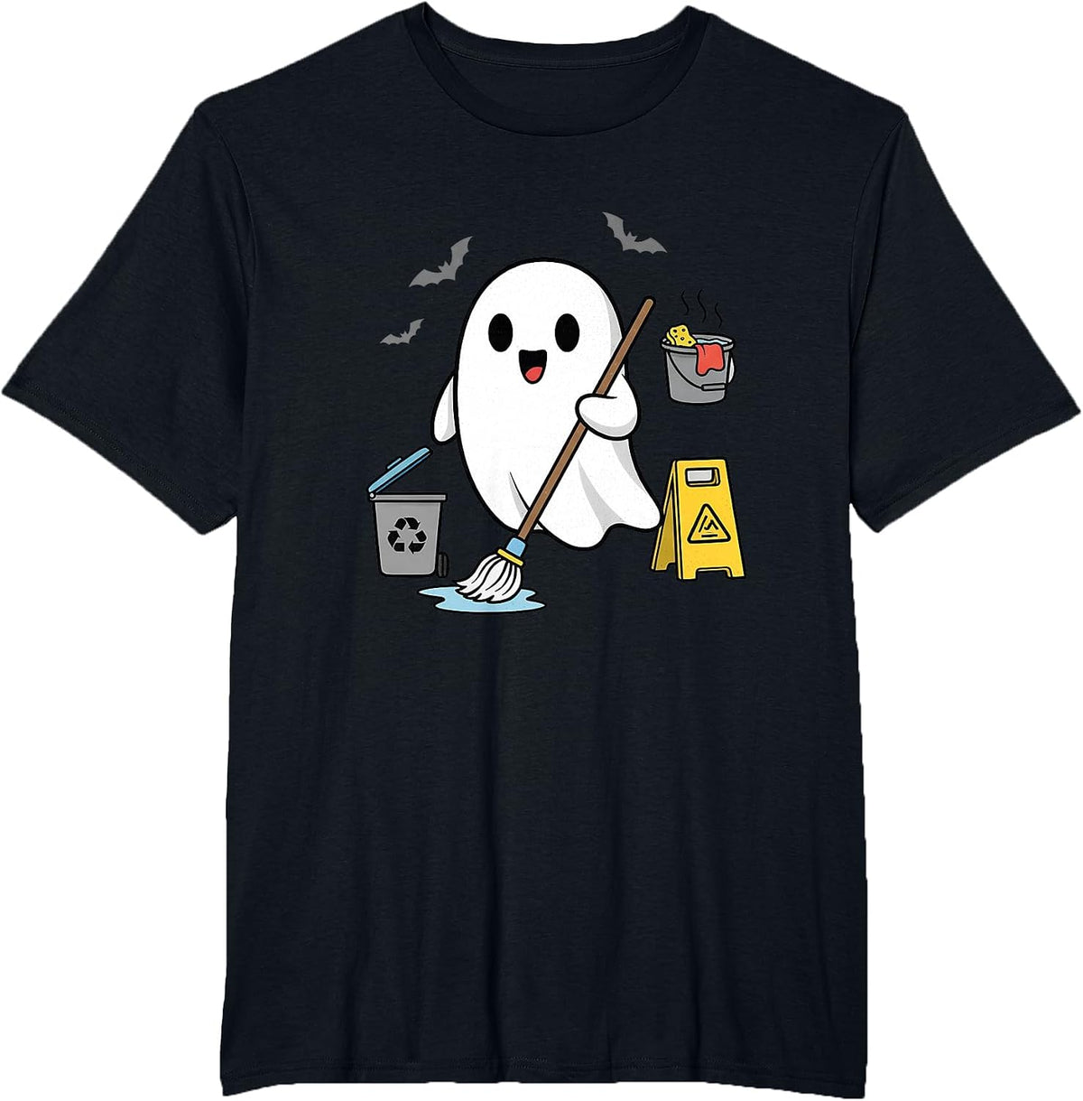 School Custodian Janitor Spooky Ghost Halloween Costume T-Shirt - Black