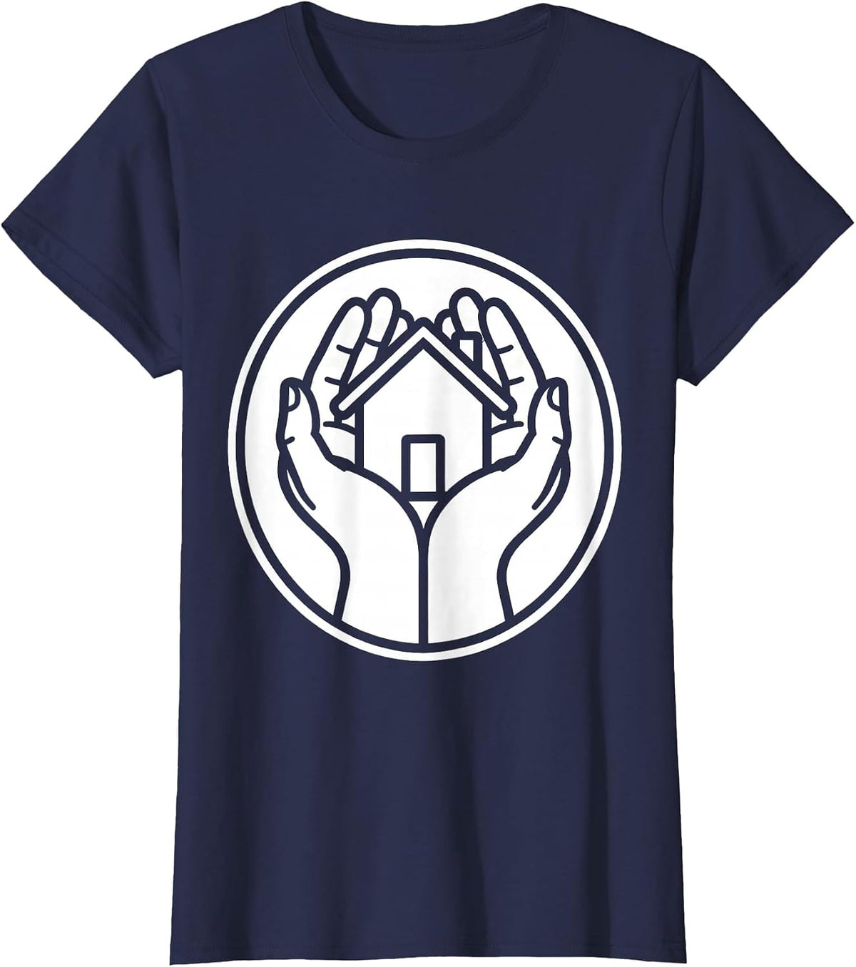 Women's Social Worker Hands Cradling Home Graphic T-Shirt - Navy Blue
