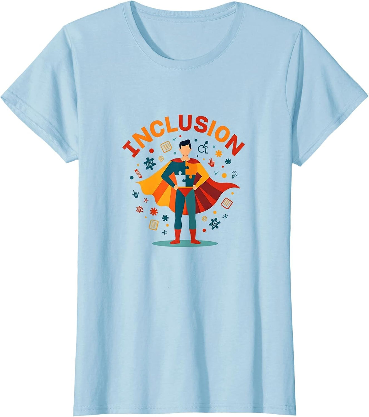 Inclusion Teacher Superhero Gift Special Education T-Shirt - Baby Blue