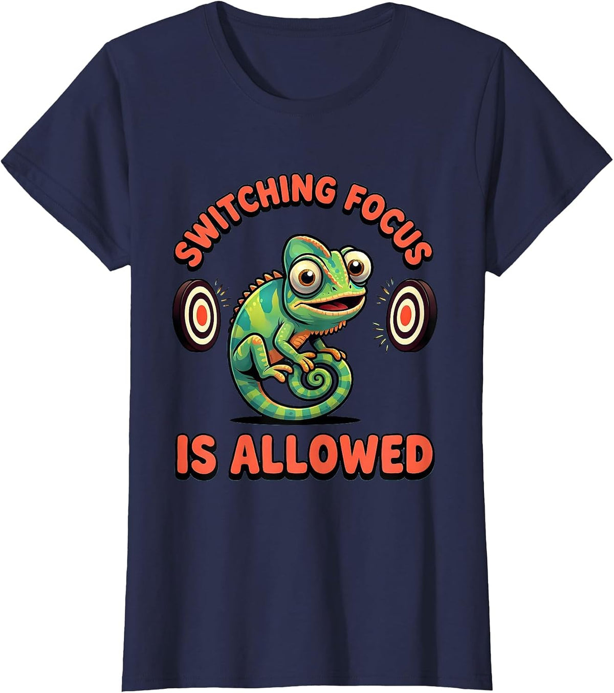 Women's Switching Focus Is Allowed Cartoon Chameleon ADHD Autism T-Shirt - Navy Blue