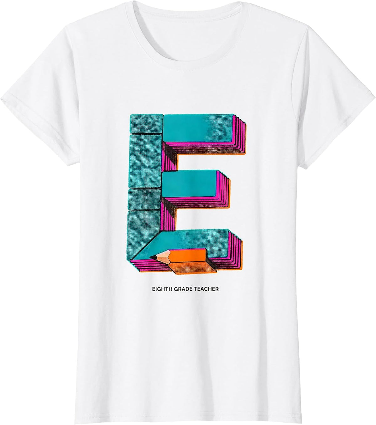 Eighth Grade Teacher Risograph Pencil Back To School Teacher T-Shirt - White