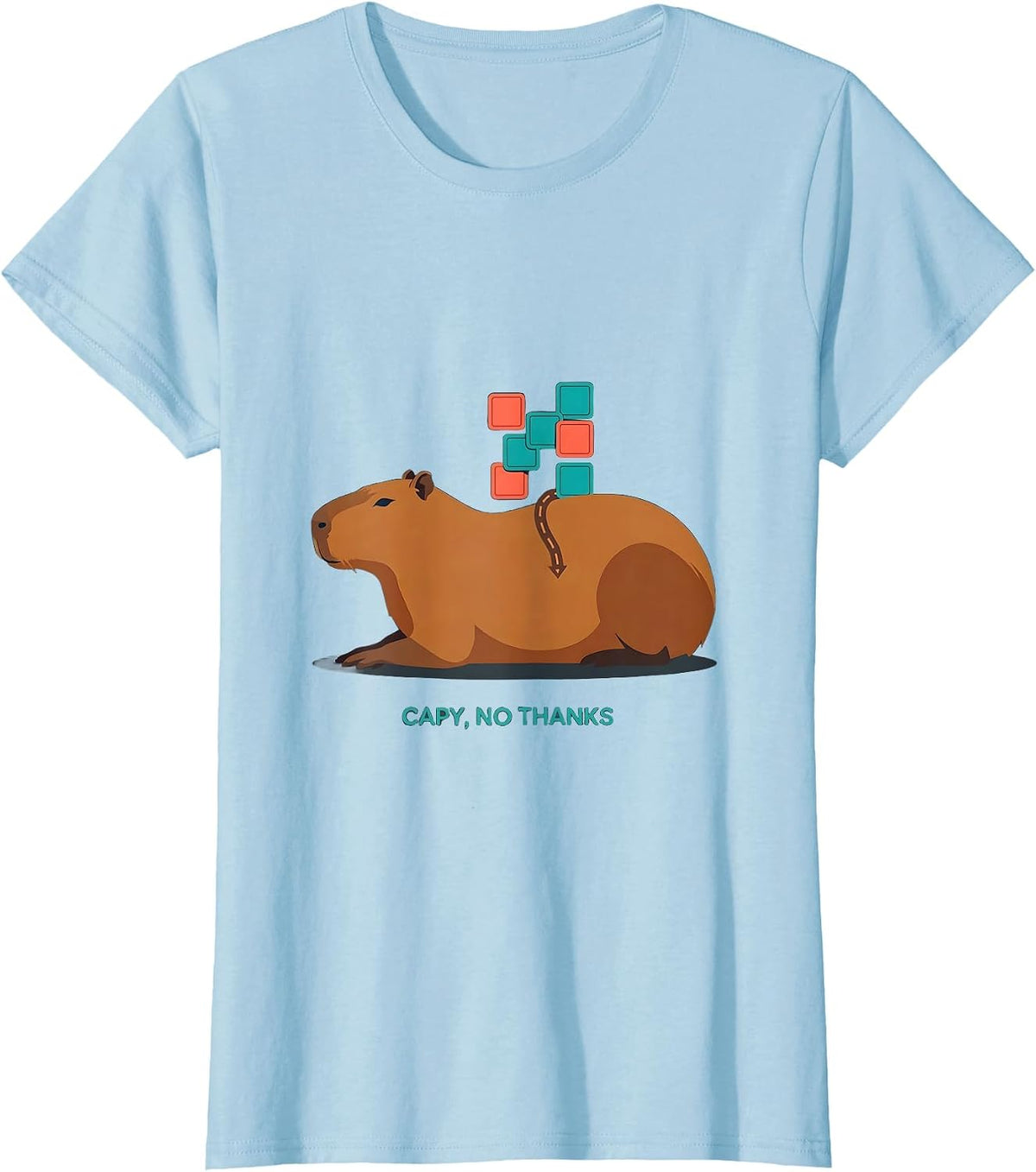 Women's Capy, No Thanks Funny Capybara Animal Meme Humor T-Shirt - Baby Blue
