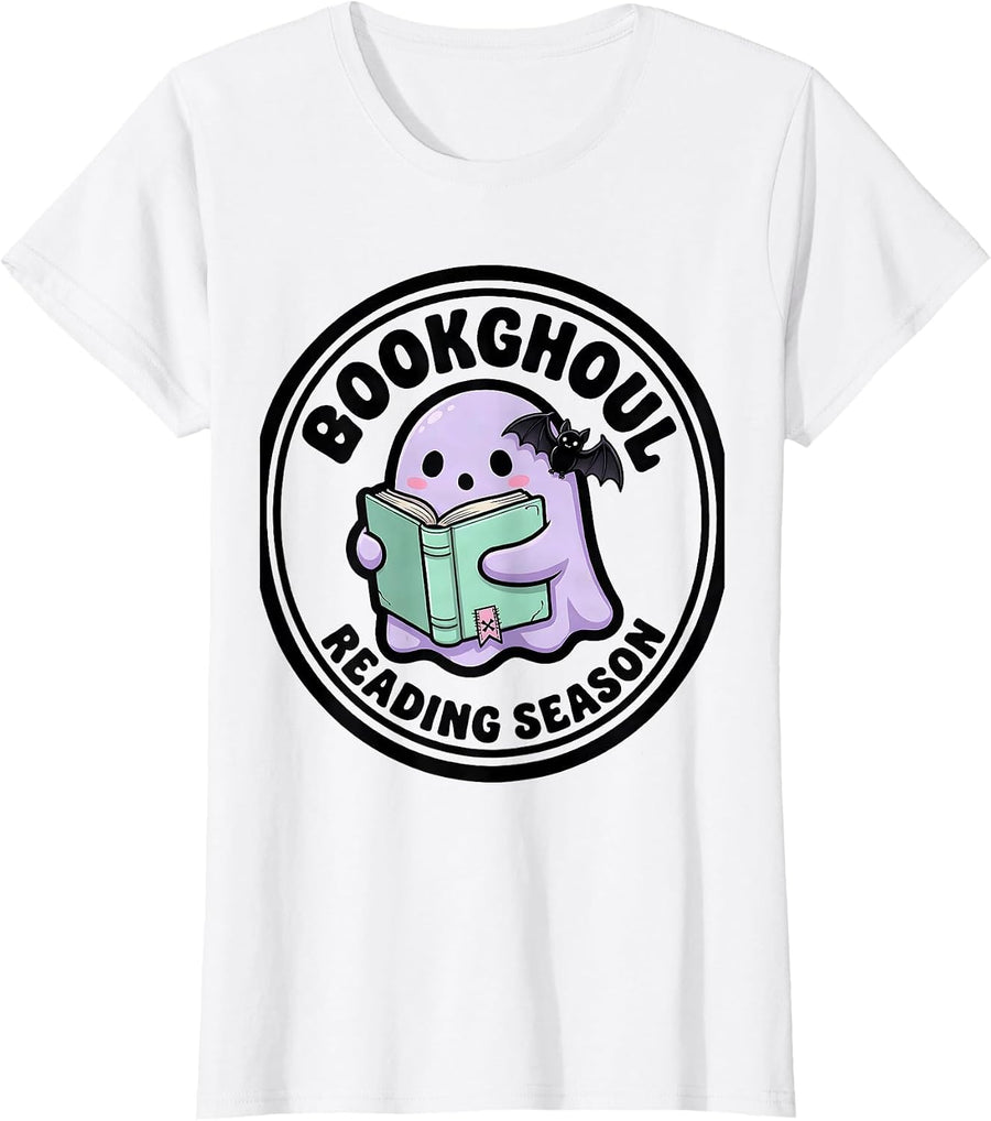 Women's Bookghoul Reading Season Pastel Goth Kawaii Teacher Autumn T-Shirt - White