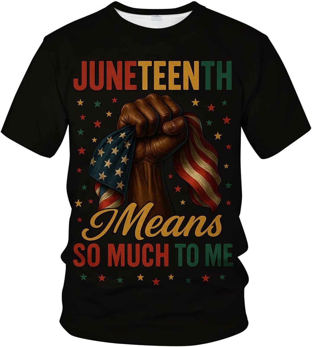Novelty Men's Juneteenth T-Shirt Novelty Short Sleeve Crewneck Tee Shirt - Black