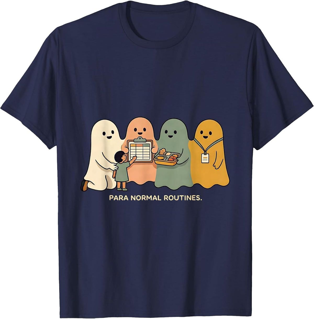Para Normal Routines Ghost Paraeducator Halloween T-Shirt - Navy Blue