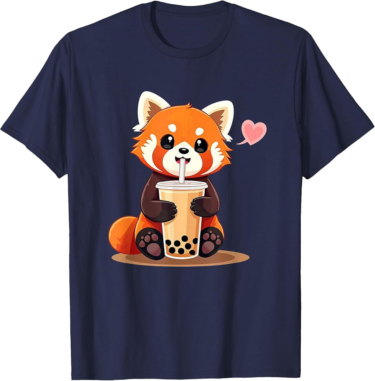 Kawaii Red Panda Bubble Tea T-Shirt - Navy Blue