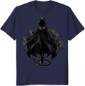 Cat Woman Wrapped in Tabby Fur Cloak Graphic T-Shirt - Navy Blue