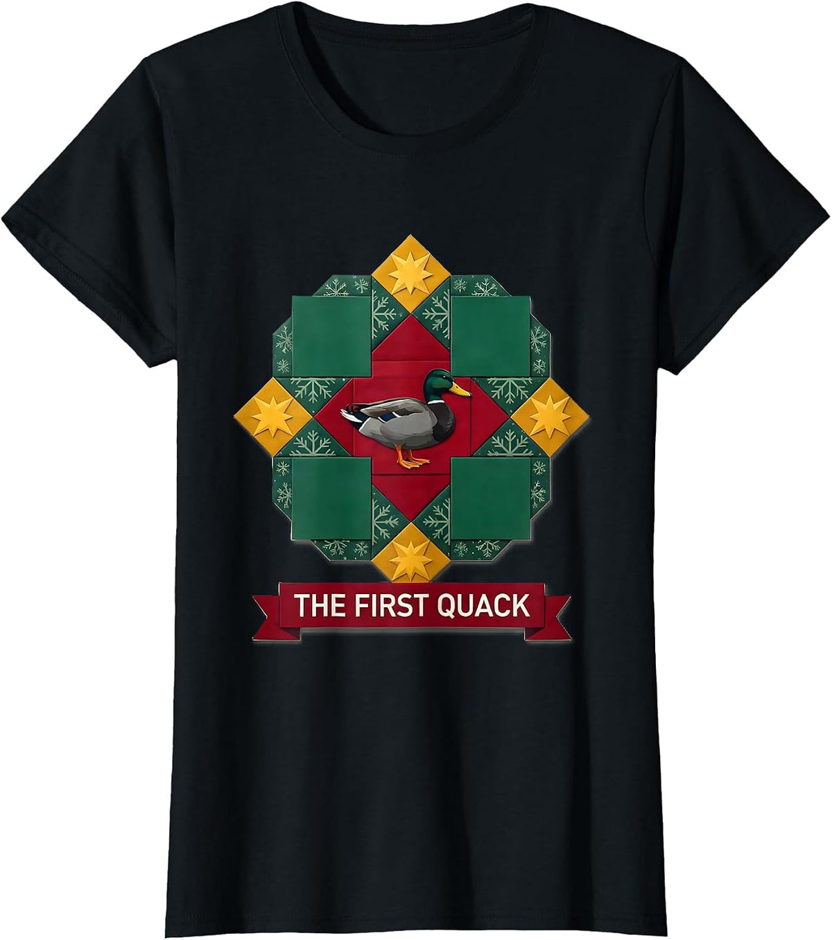 The First Quack Funny Rubber Duck Christmas Pajama Humor T-Shirt - Black