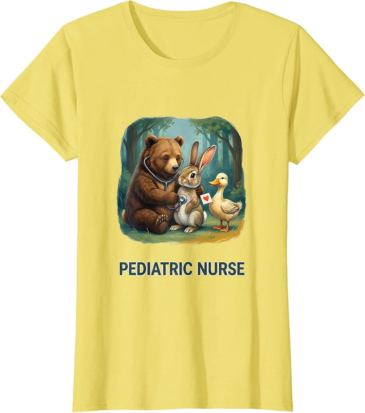 Women's Pediatric Nurse Cute Animal Storybook NICU PICU Nurse T-Shirt - Lemon Yellow