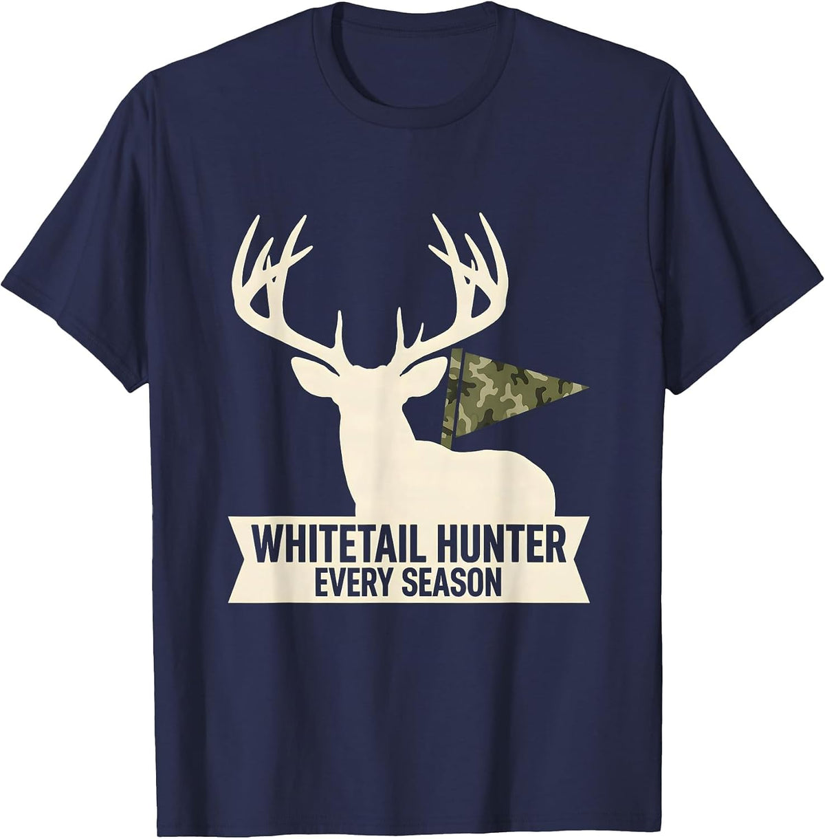 Whitetail Hunter, Every Season Silhouette Camo Dad Humor T-Shirt - Navy Blue