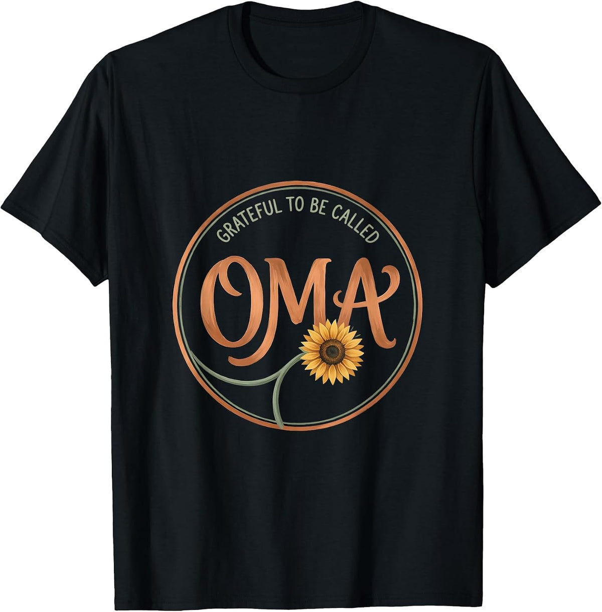 Men's Grateful To Be Called Oma Boho Typography Sunflower Grandma T-Shirt - Black