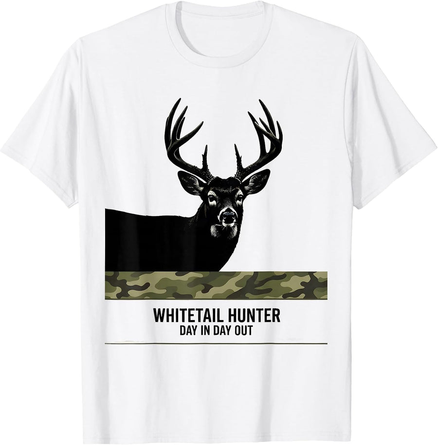 Men's Whitetail Hunter, Day In Day Out Funny Hunting Dad Camo T-Shirt - White