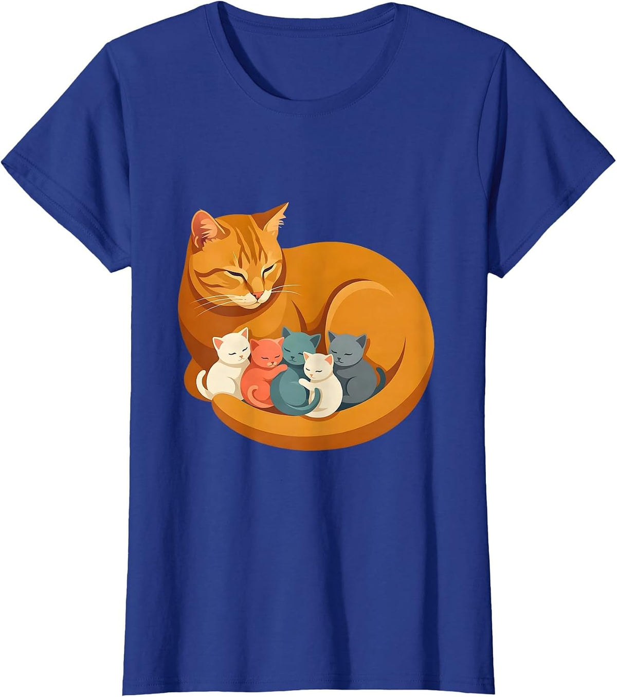 Women's Cat Mom Nursing Kittens Illustration T-Shirt - Royal Blue