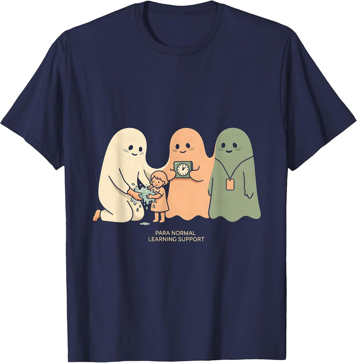 Men's Para Normal Learning Support Paraeducator Halloween Ghost T-Shirt - Navy Blue