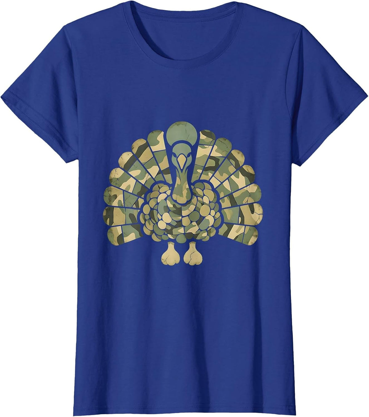 Camo Turkey Feather Fan Hunting Design T-Shirt, Women, Royal Blue, X-Small - As Pictured