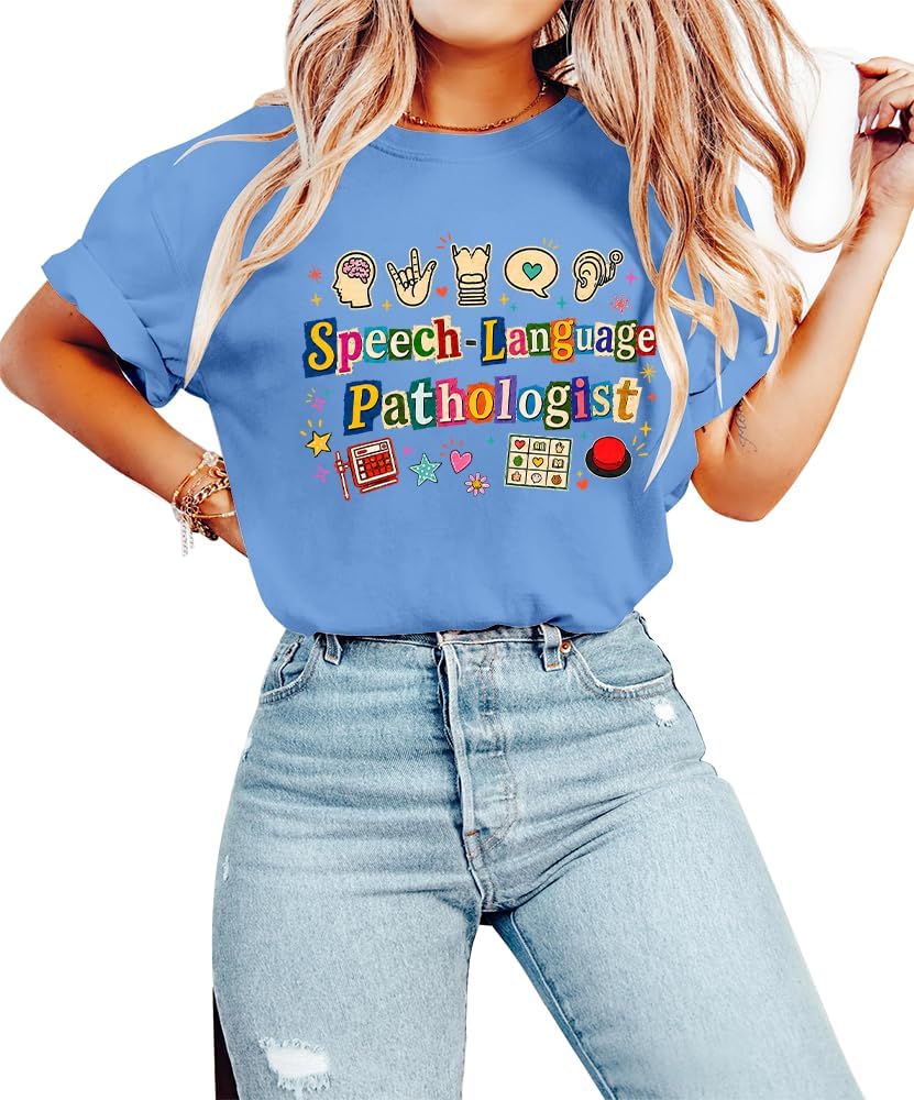 Speech Language Pathologist Shirt Women, Speech Language Pathologist T-Shirt - Crew Neck Carolina Blue-rn