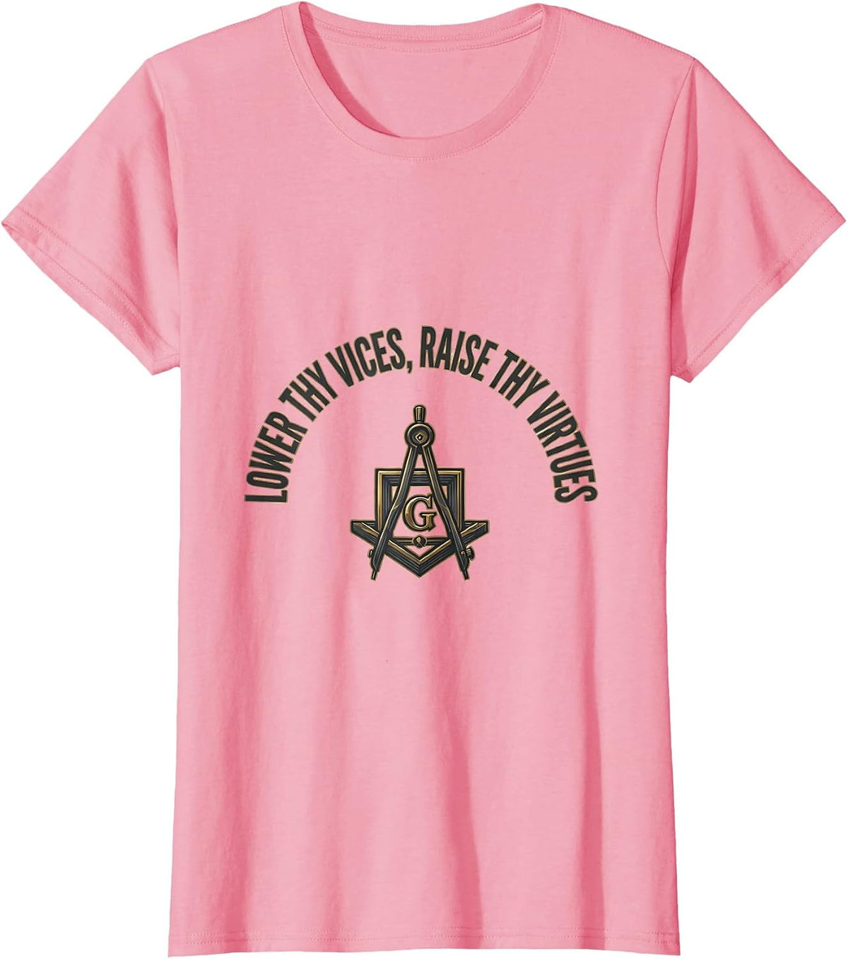 Women's Lower Thy Vices, Raise Thy Virtues Freemason Square T-Shirt - Pink