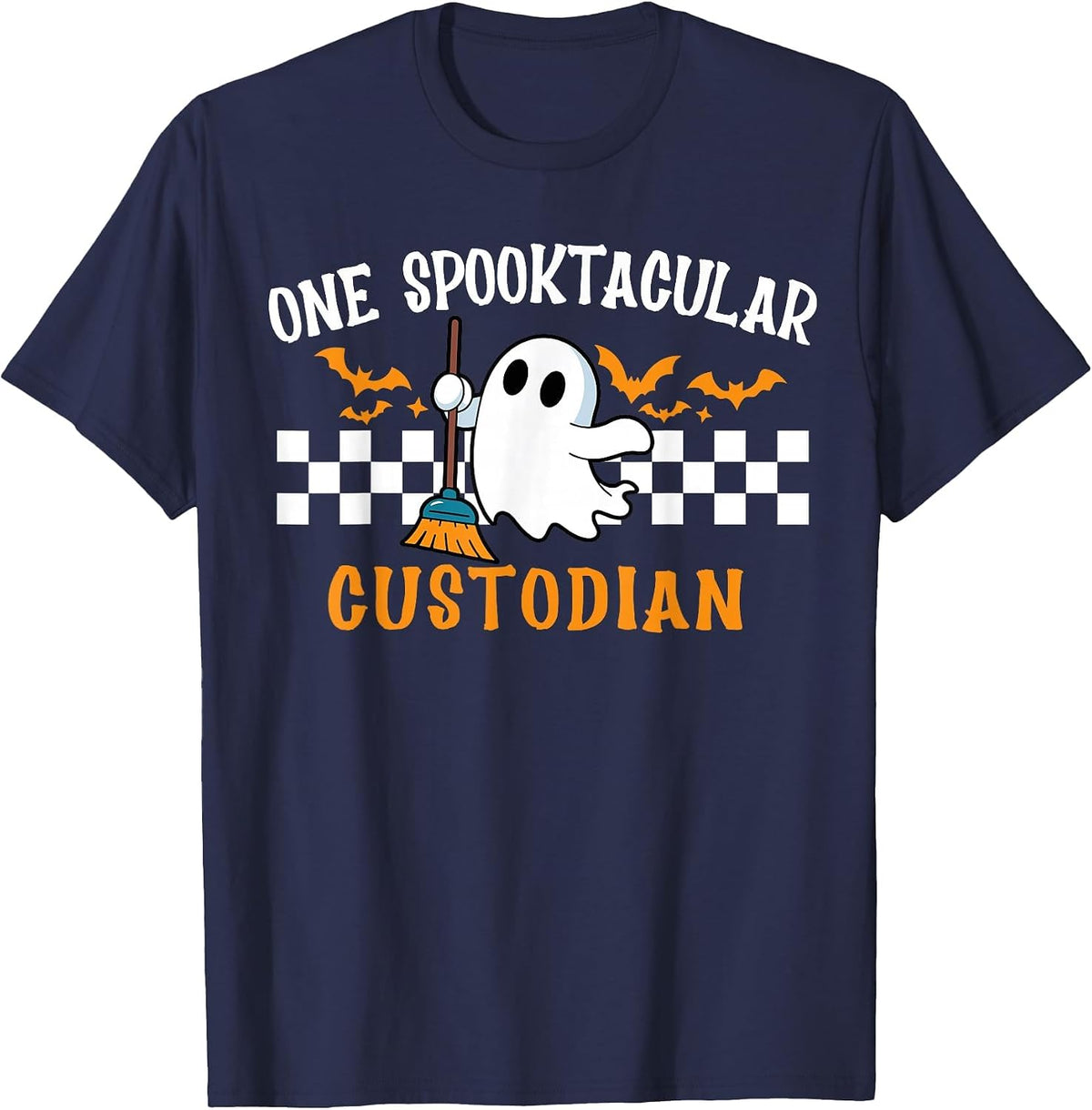 Spooktacular Custodian School Janitor Custodian Halloween T-Shirt - Navy Blue