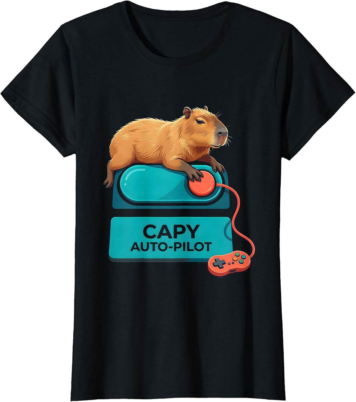 Women's Capy, Auto-Pilot Funny Capybara Gamer Meme Video Games T-Shirt - Black