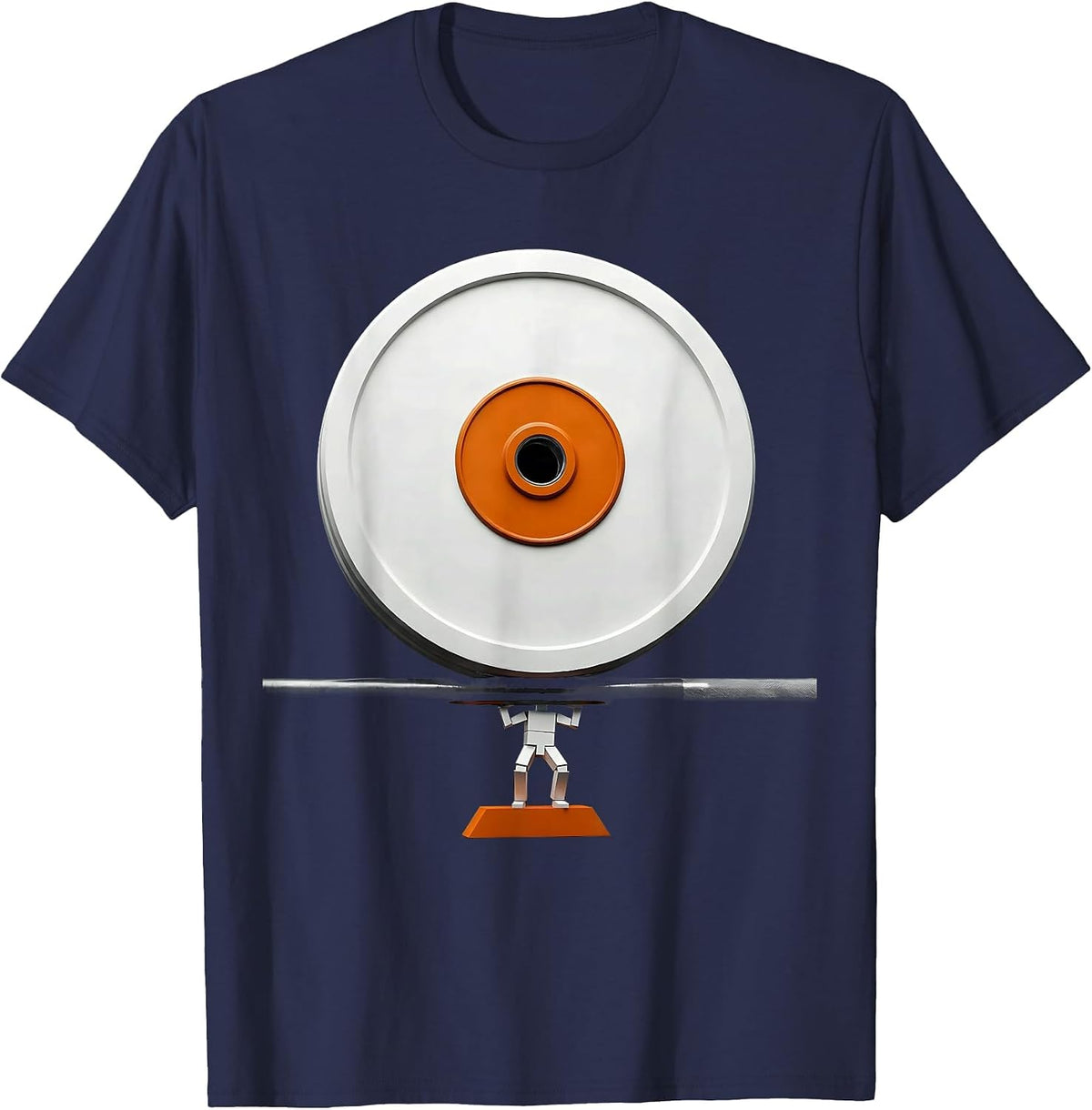 Men's Brutalist Weight Plate Lifter Humor Gym Meme T-Shirt - Navy Blue