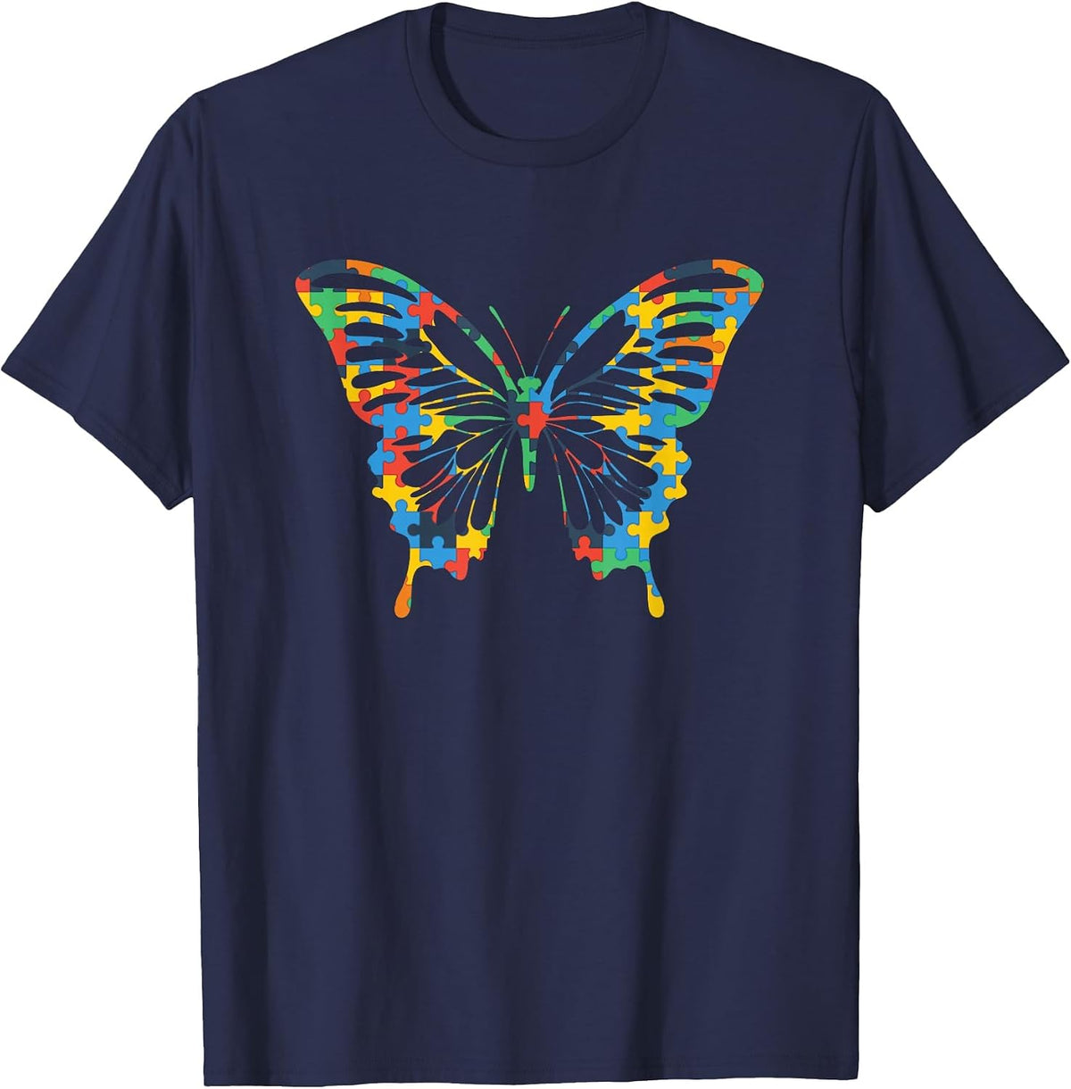 Butterfly Autism Awareness T-Shirt - Navy Blue