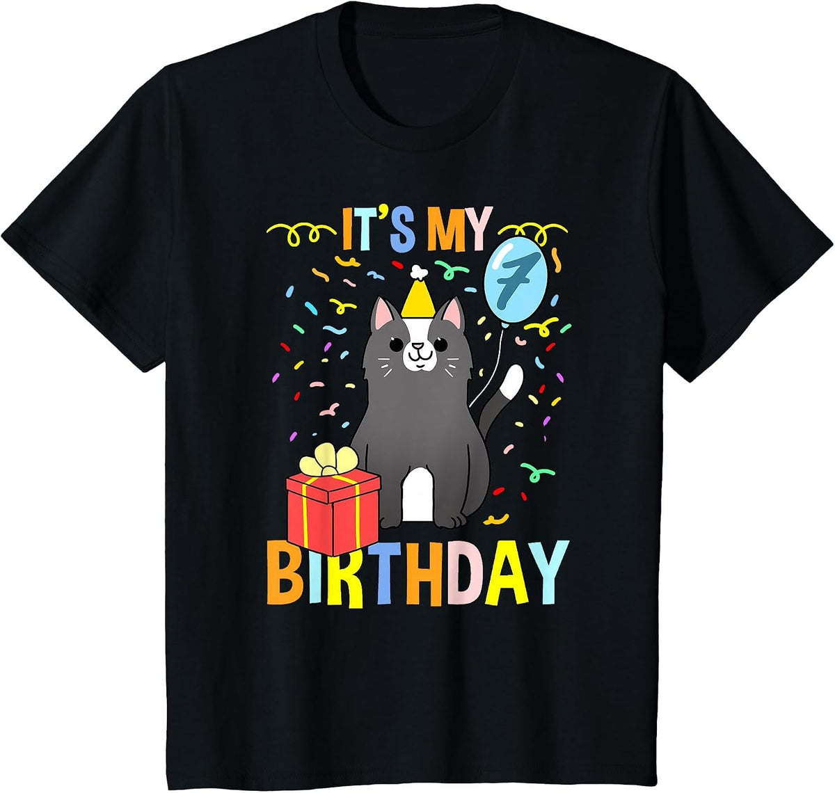 Its My 7th Birthday Tuxedo Cat T-Shirt - Black