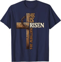 Easter Cross He is Risen Jesus Christian Men Women Kid Youth T-Shirt - Navy Blue