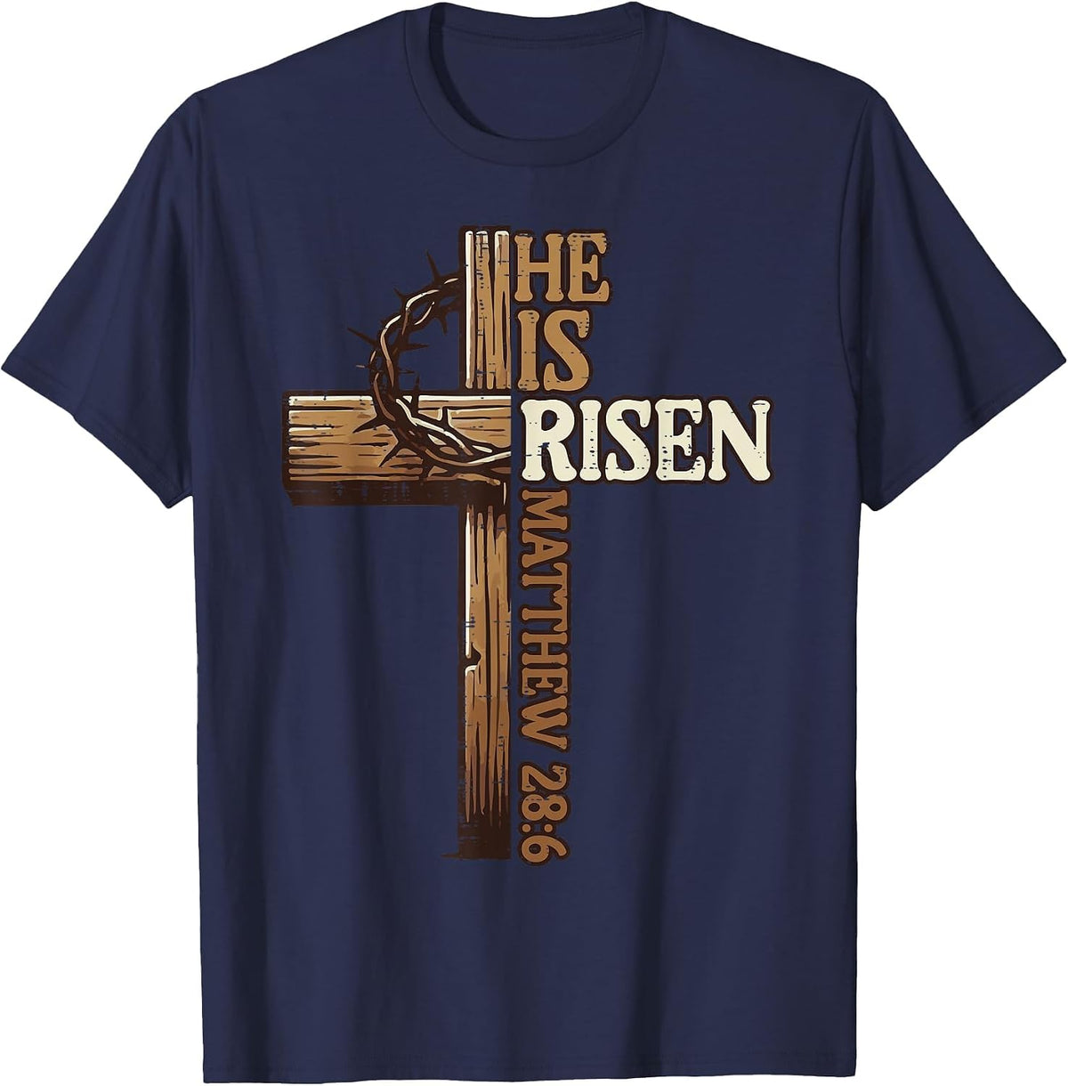 Easter Cross He is Risen Jesus Christian Men Women Kid Youth T-Shirt - Navy Blue