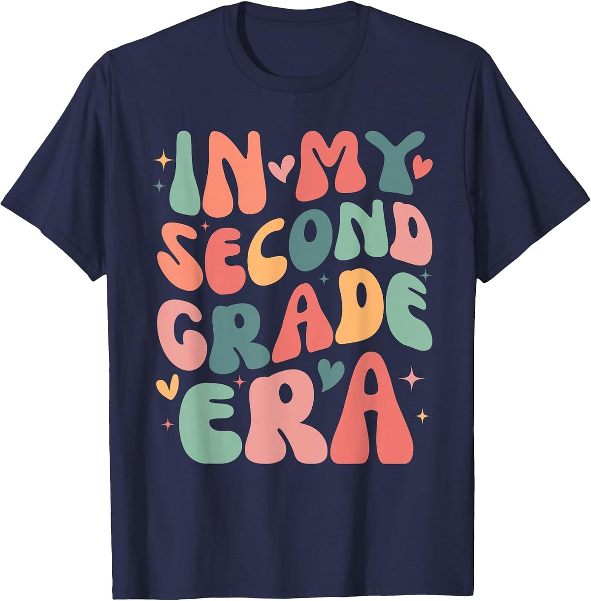 Back to School in My Second Grade Era Groovy Teachers Kids T-Shirt - Navy Blue
