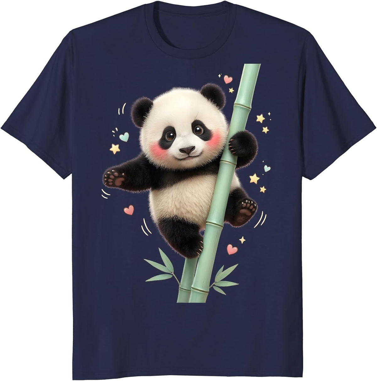 Panda Balancing on Bamboo Pole Graphic T-Shirt - Navy Blue