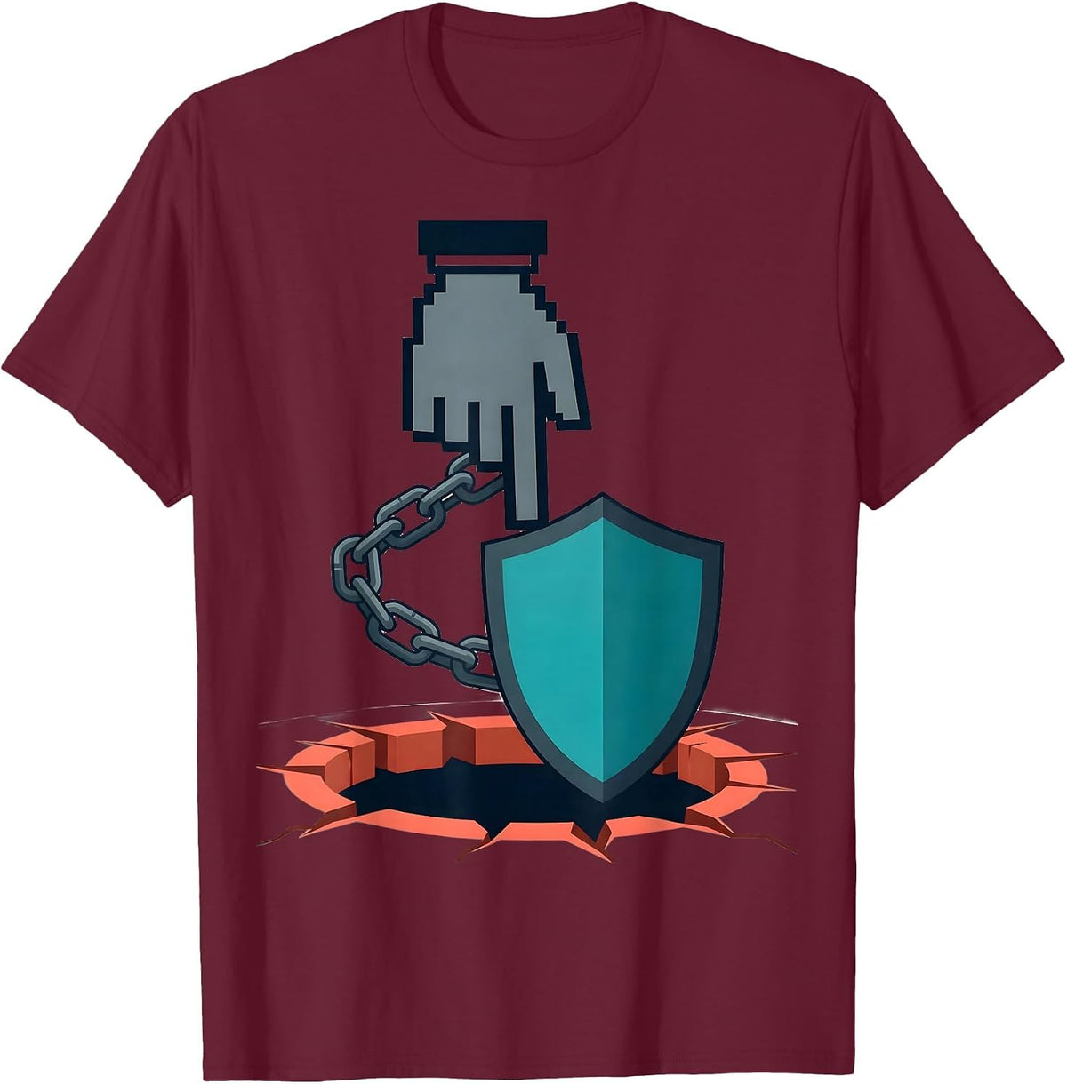 Men's Cursor Hand Shield Cybersecurity IT Security Humor T-Shirt - Burgundy