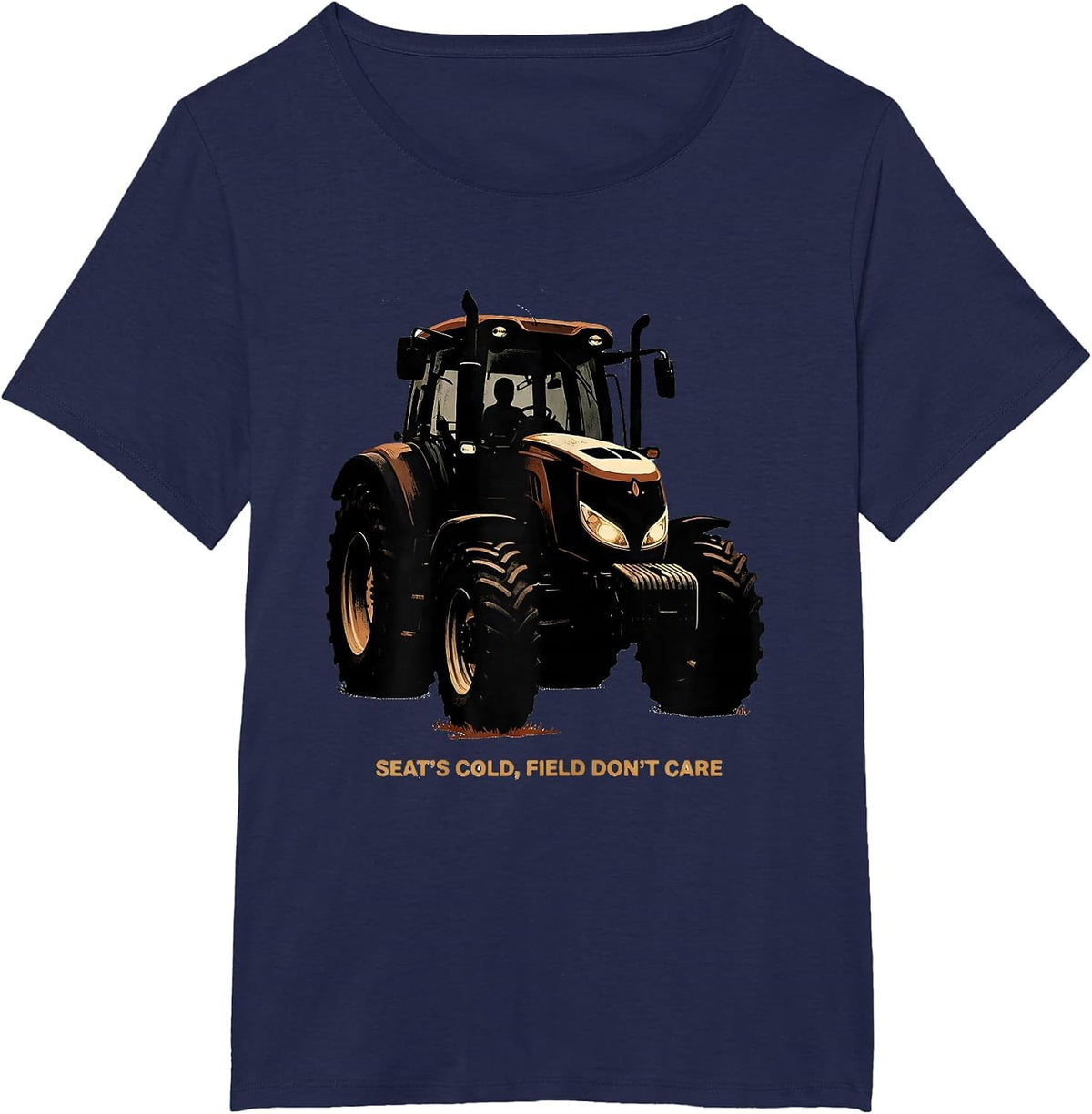 Women's Seat's Cold Field Don't Care Funny Farmer Tractor Heritage T-Shirt - Navy Blue