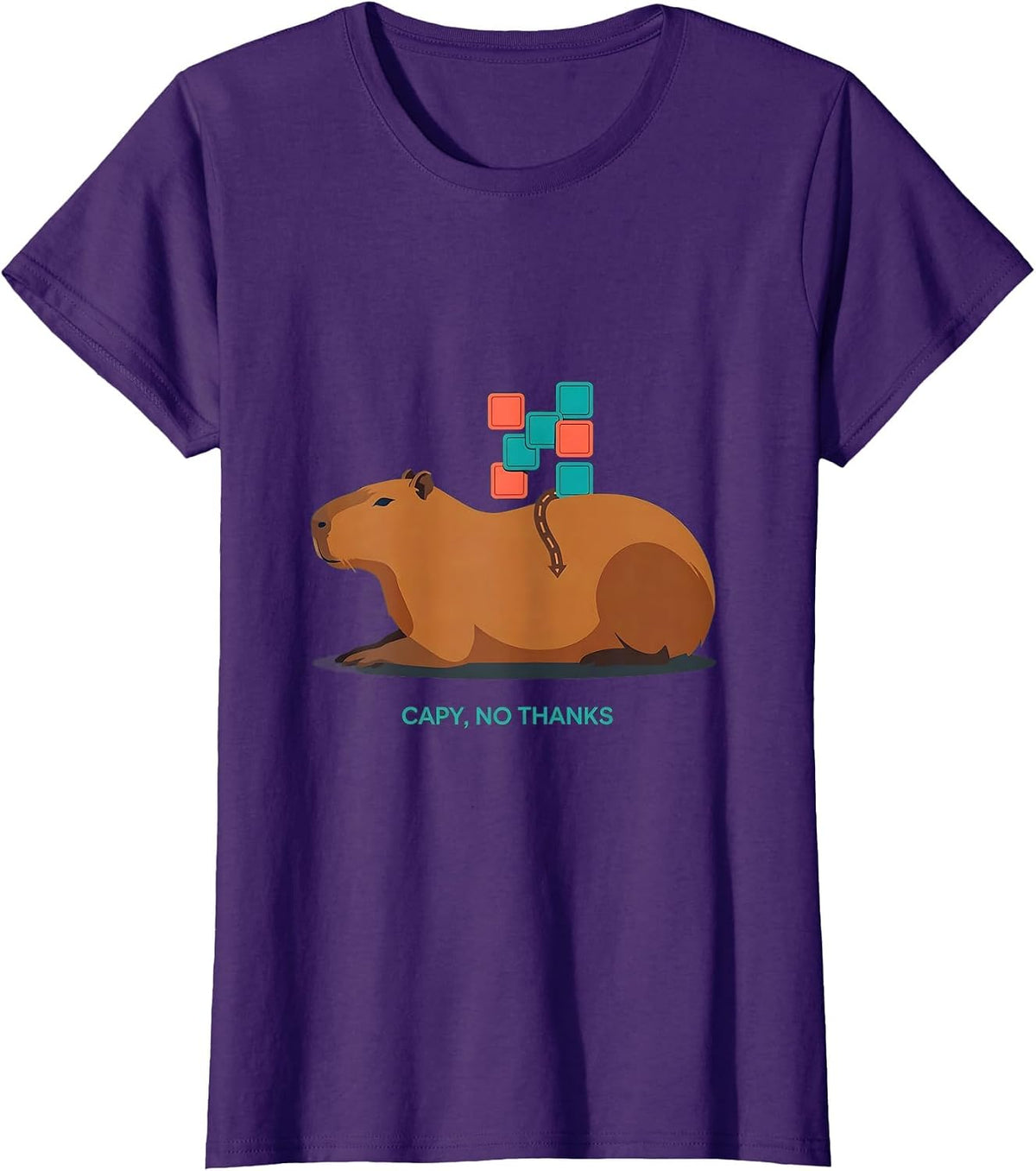 Women's Capy, No Thanks Funny Capybara Animal Meme Humor T-Shirt - Purple