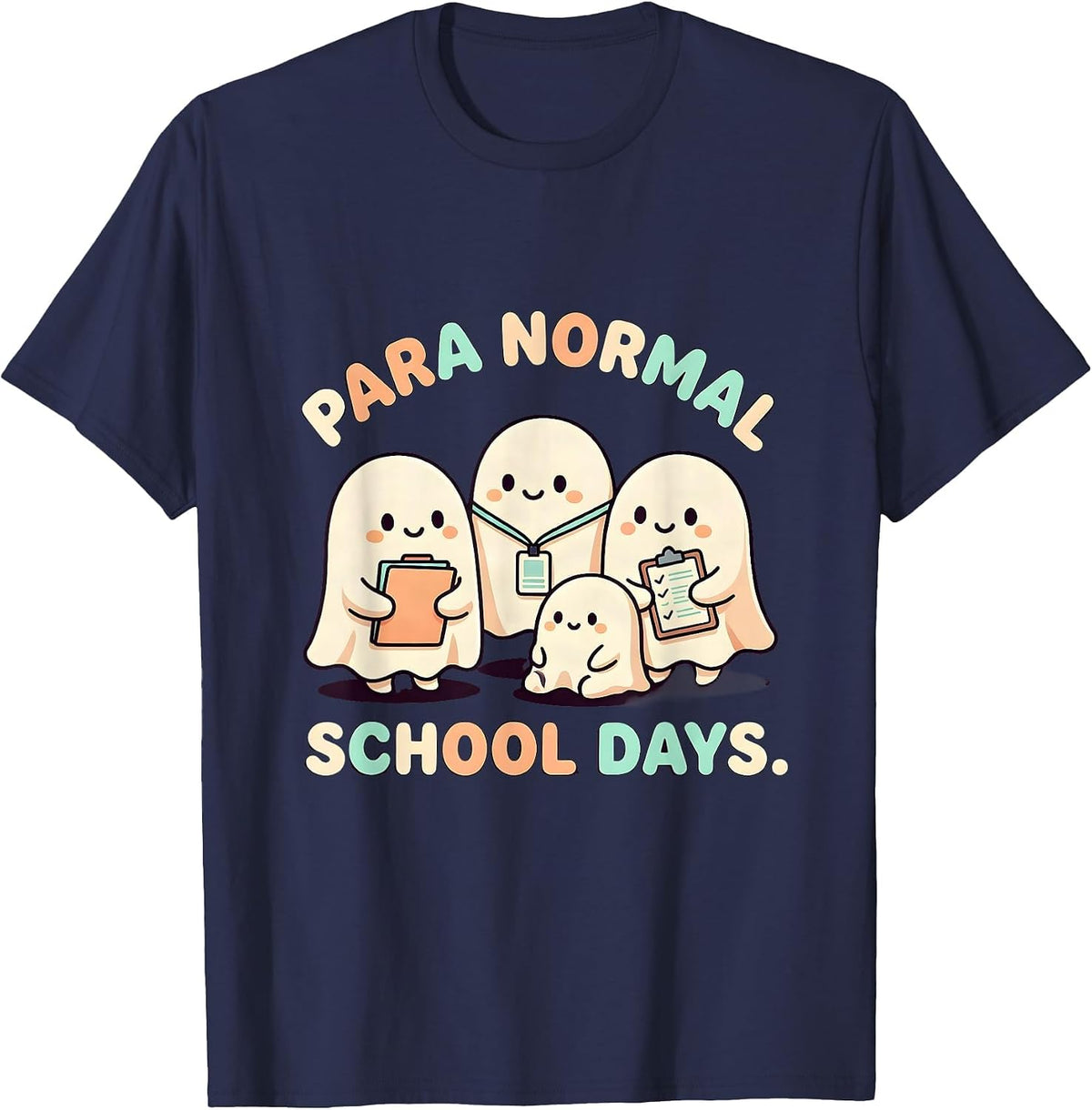 Men's Para Normal School Days Cute Kawaii Ghost Paraeducator T-Shirt - Navy Blue