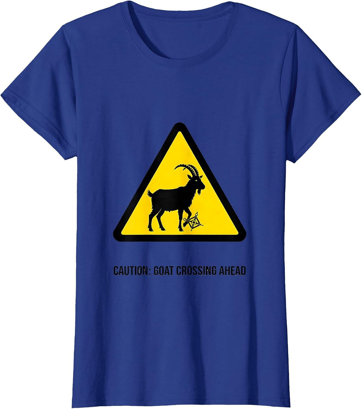 Women's Caution: Goat Crossing Ahead Freemason Square and Compass T-Shirt - Royal Blue