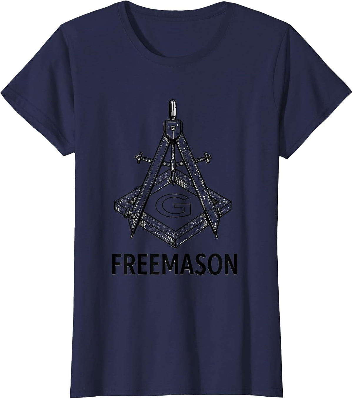 Women's Freemason Line Art Square and Compass Masonic Pride T-Shirt - Navy Blue