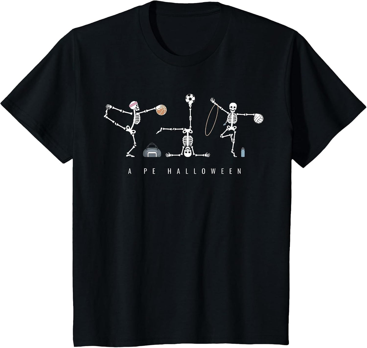 Halloween Skeleton Sports PE Teacher Physical Education T-Shirt - Black