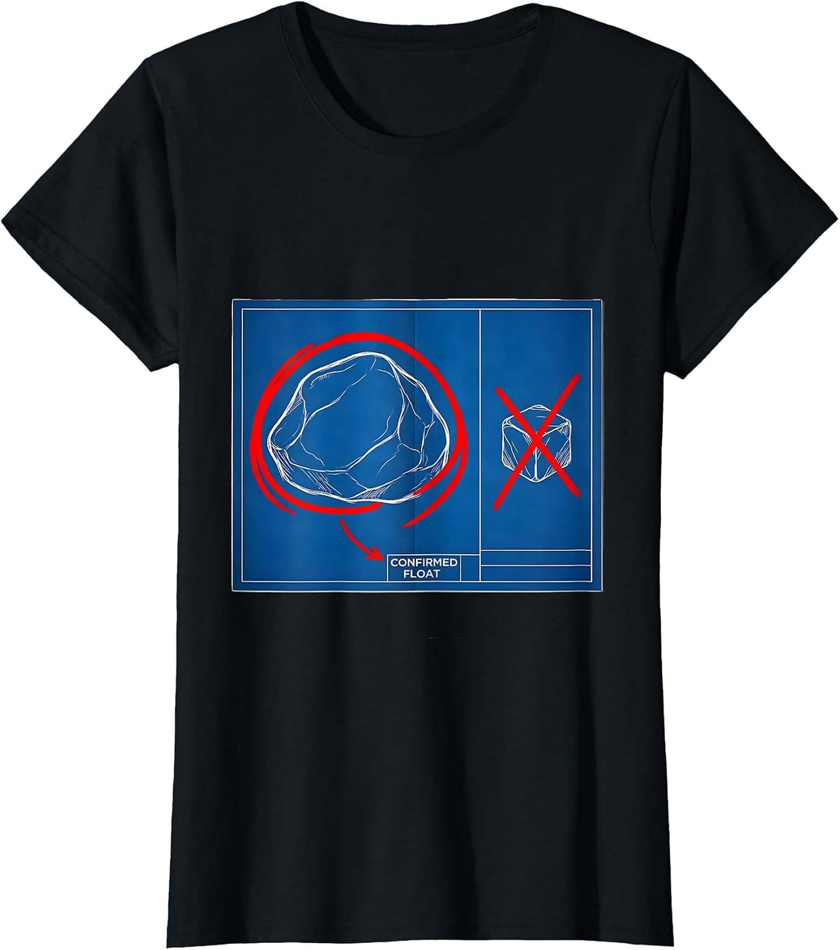 Women's Confirmed Float Technical Blueprint Rock Collector Geology T-Shirt - Black