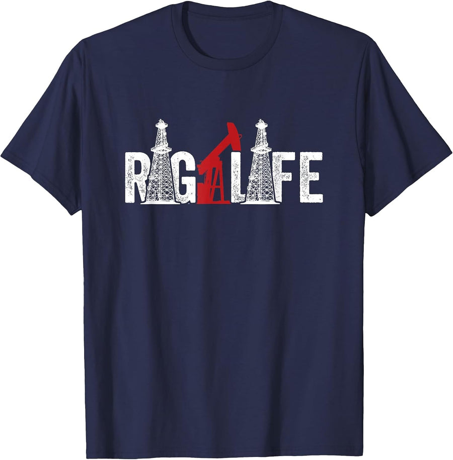 Oil Rig Life Oilfield Worker Oil Drill Man Oilman Drilling T-Shirt - Navy Blue