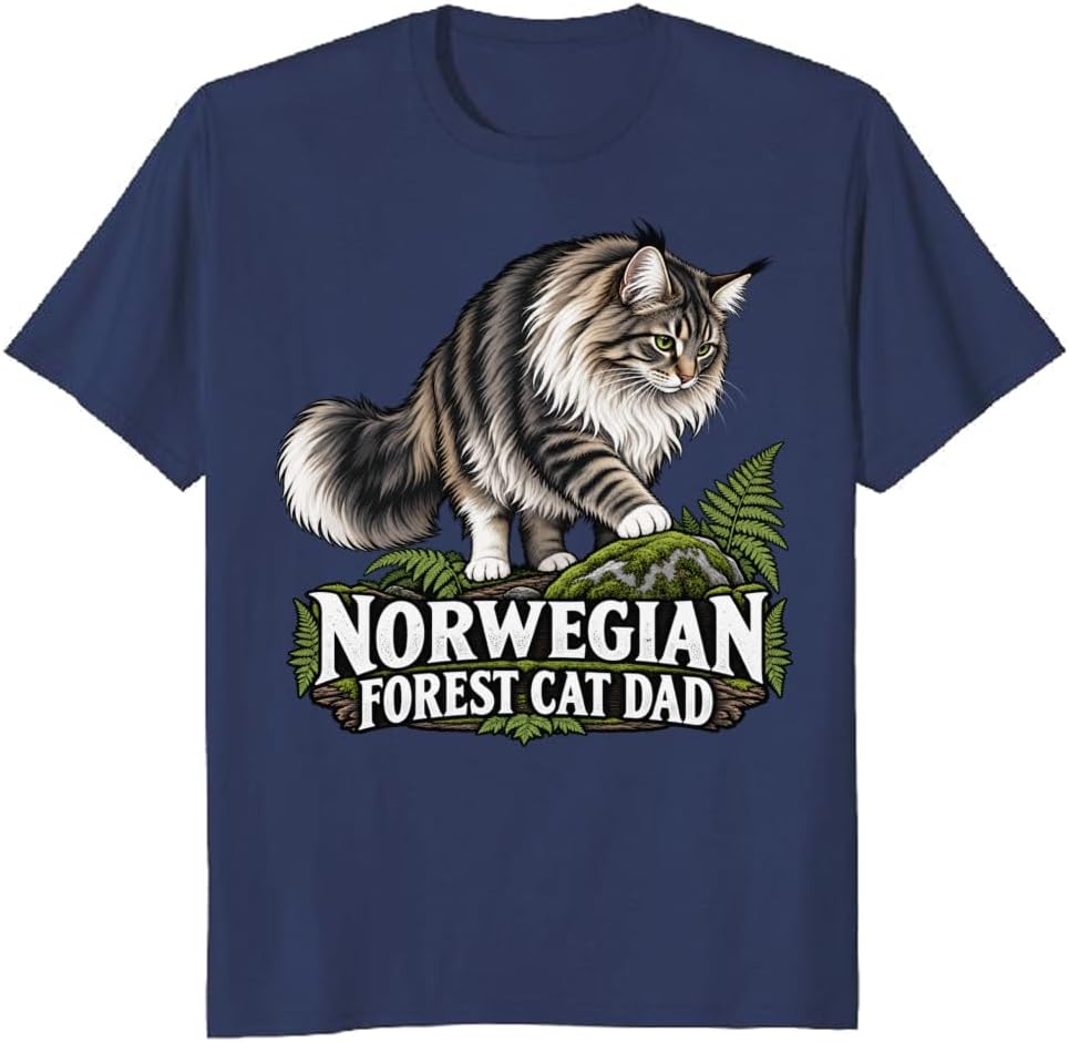 Norwegian Forest Cat Dad T-Shirt Minimal Pine Lookout Graphic Tee - S4