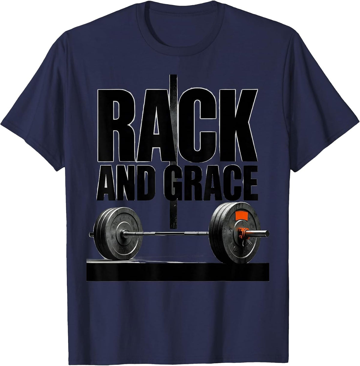 Rack And Grace Brutalist Graphic Christian Gym Deadlifter T-Shirt - Navy Blue