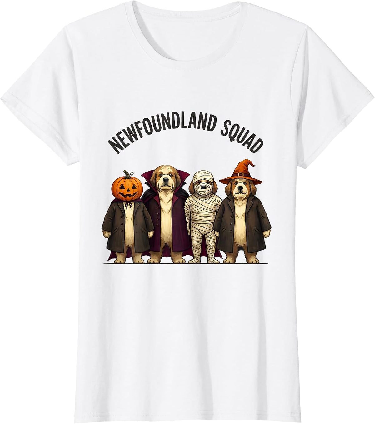 Newfoundland Squad Storybook Halloween Dog Breed Squad T-Shirt - White