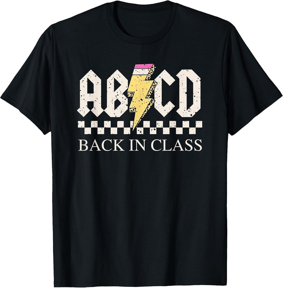 Boys Girls Teachers Rock Back to School ABCD Back in Class T-Shirt - Black