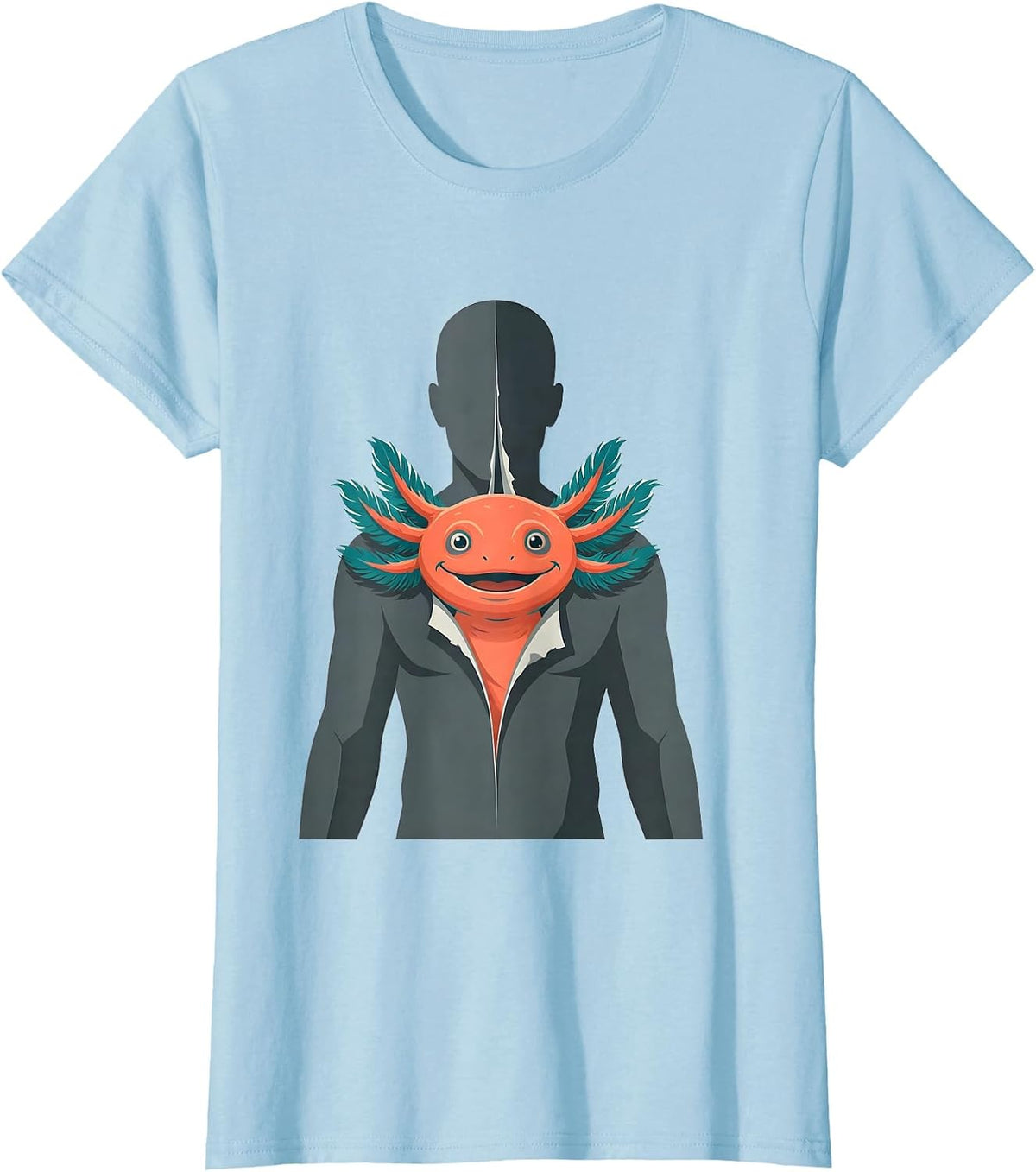 Axolotl Inside Human Costume Reveal Halloween Joke T-Shirt - Baby Blue