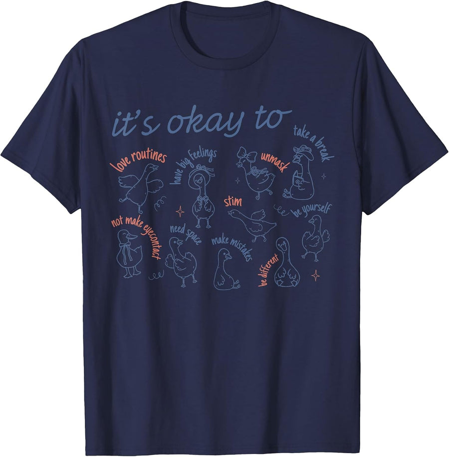 It's Okay to Sped Team Teacher Silly Goose Autism Awareness T-Shirt - Navy Blue