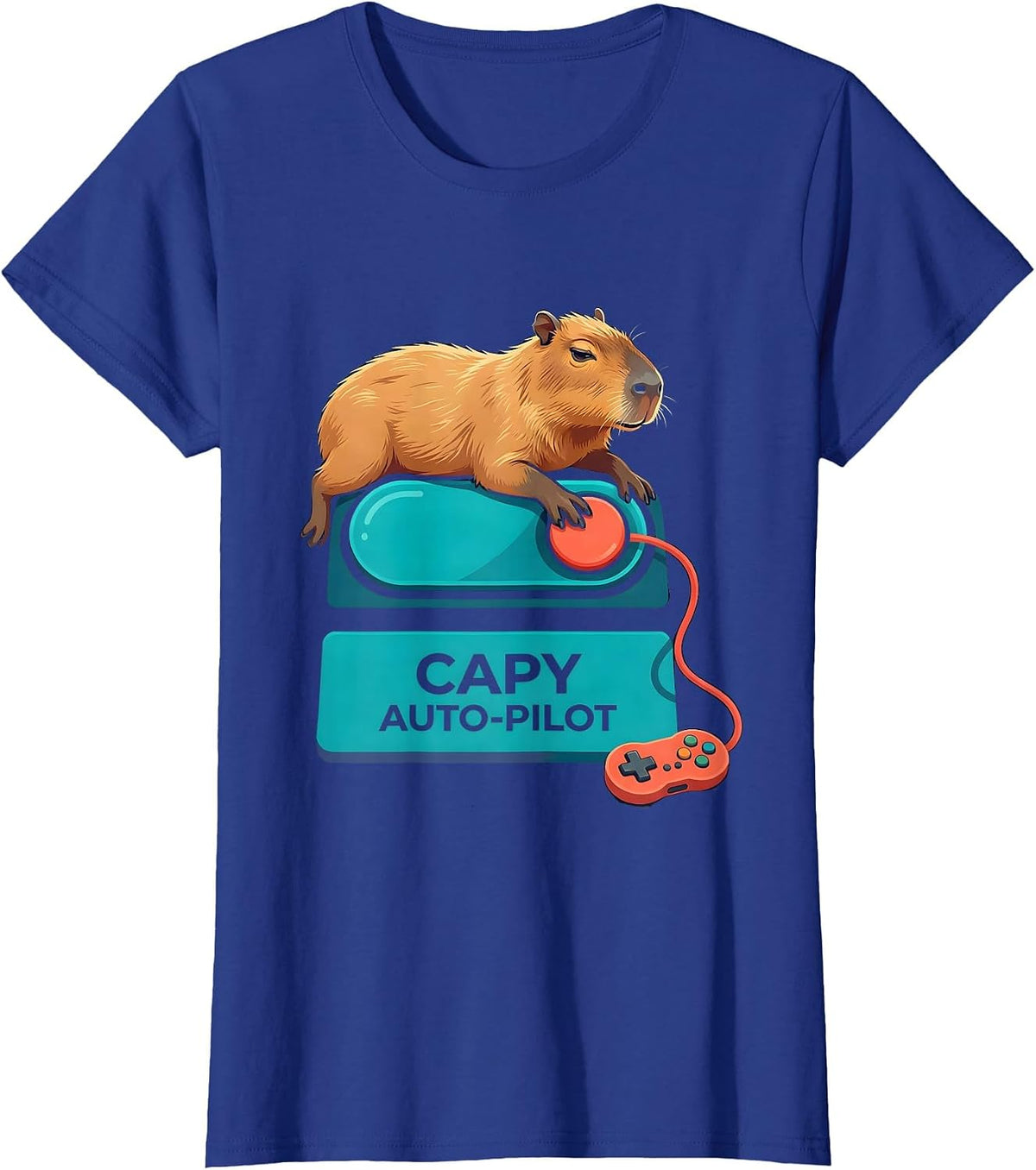 Women's Capy, Auto-Pilot Funny Capybara Gamer Meme Video Games T-Shirt - Royal Blue