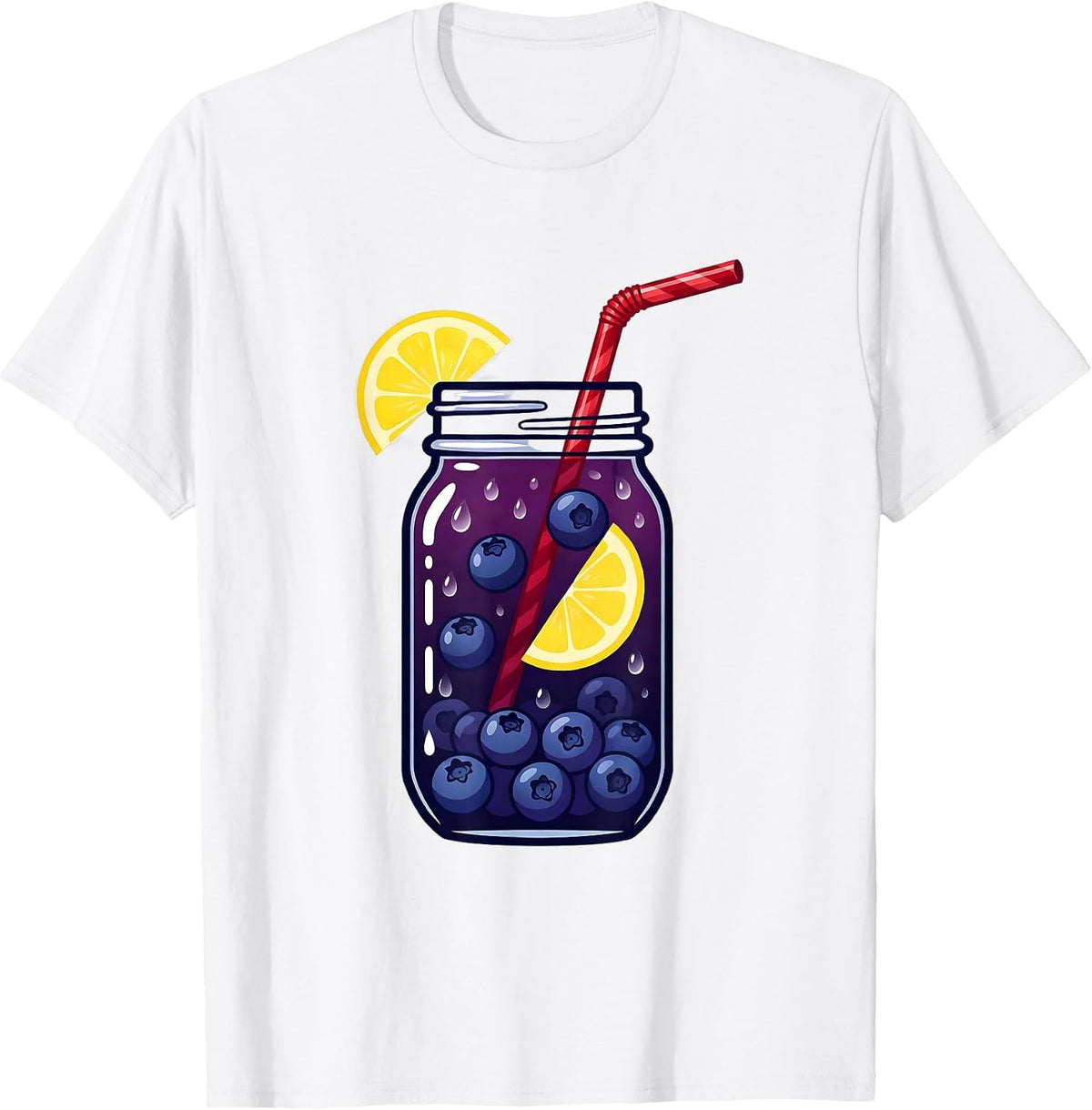 Men's Blueberry Lemonade Mason Jar Summer Design T-Shirt - White