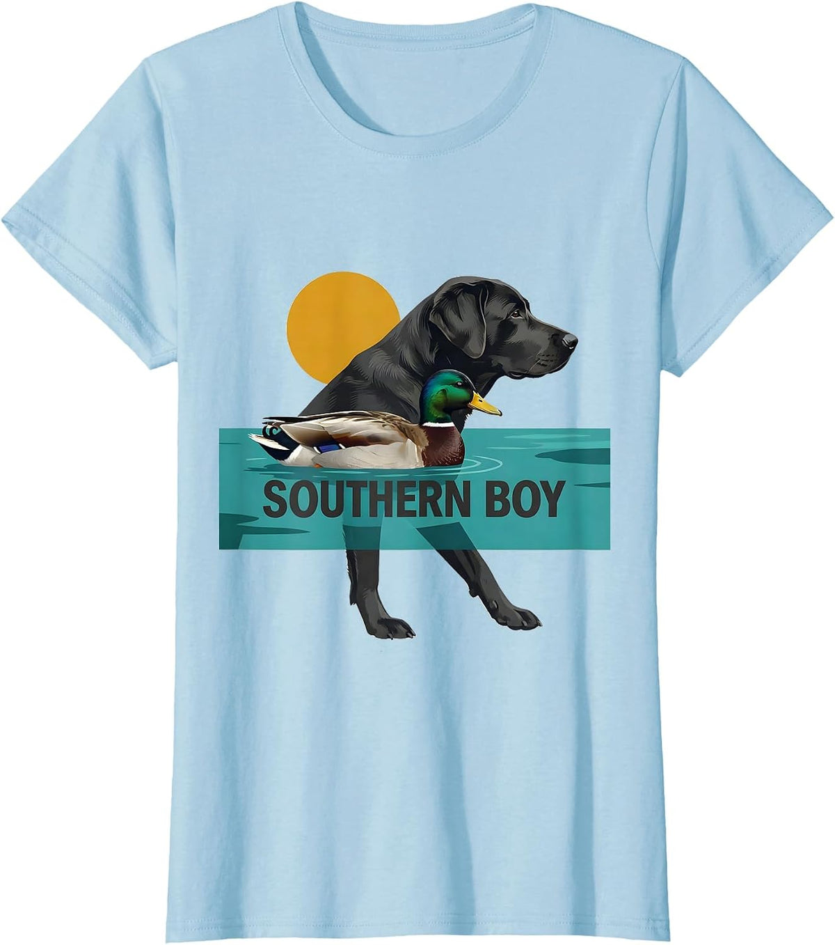 Women's Southern Boy Midcentury Modern Labrador Duck Hunting Vintage T-Shirt - Baby Blue